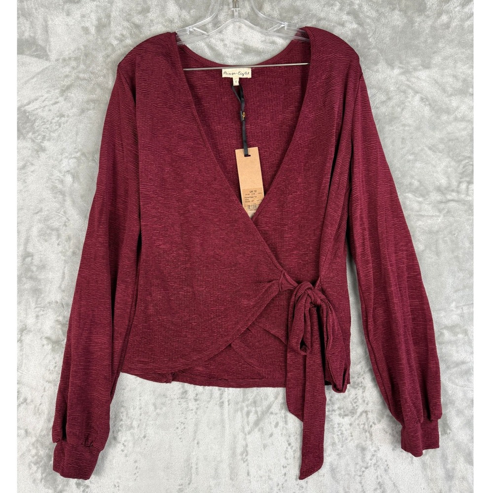 Phase Eight Polina Plisse‎ Wrap Top Wine Red Long Sleeve Blouse UK 12 US 8 NEW